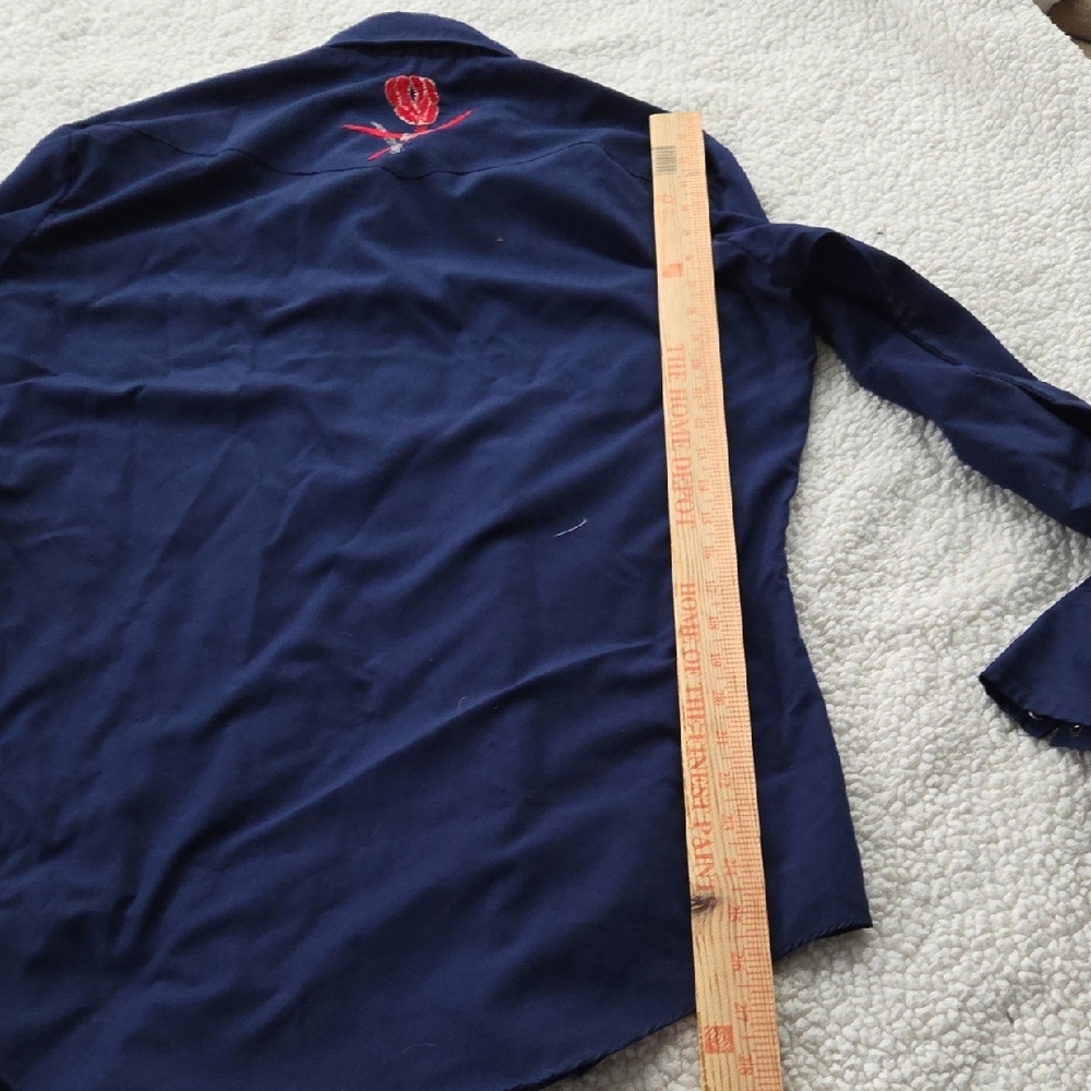 Men's Navy Western Shirt with Red Embroidery Medium Vintage - Picture 11 of 14